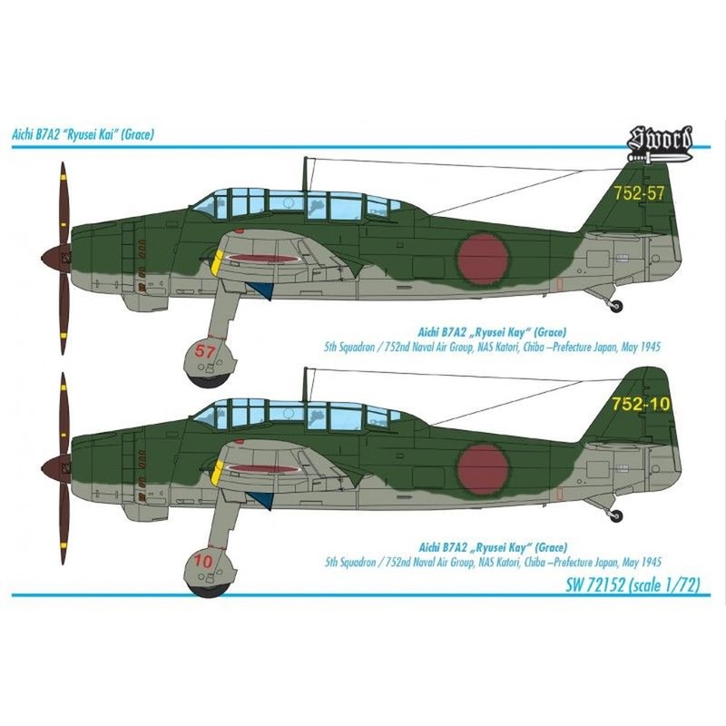 Sword SWD72152 1/72 Aichi B7A2 Meteor Kai Plastic Model (Airplane)