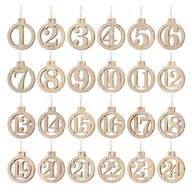 LIHAO Advent Calendar for Crafts Numbers Wooden Pendant Round Wooden Numbers Christmas Pendant 1-24 Christmas Countdown Numbers Gift Tag