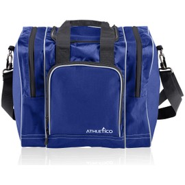 Athletico Bowling Bag for Single Ball - Single Ball Tote Bag With Padded Ball Holder - Fits a Single Pair of Bowling Shoes Up to Mens Size 14 (Blue)