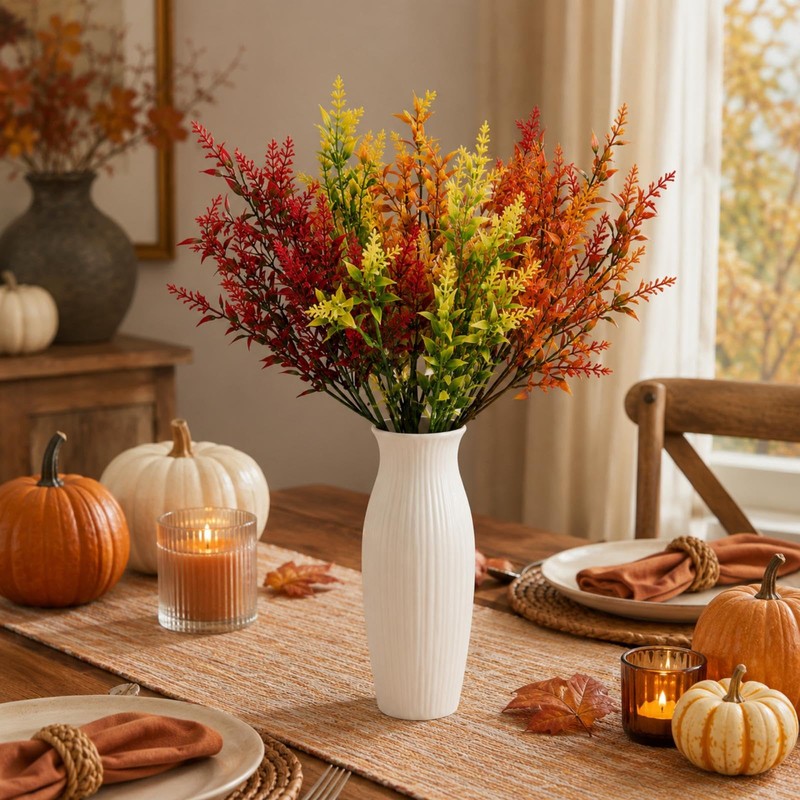 8 Pcs Artificial Flowers Autumn Decorations,Orange Fall Artificial Lavender