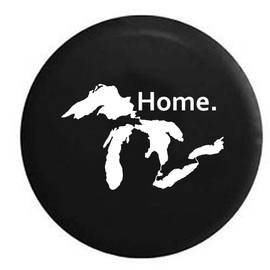 Pike State of Michigan Great Lakes Detroit Home Edition Trailer RV Spare Tire Cover Black 29 in