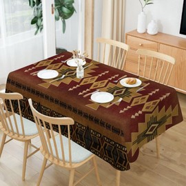 Yoakiet Vintage Aztec Tablecloth, Boho Geometric Rustic Vintage Ethnic Tribal Print Rectangular Waterproof Tablecloth for Kitchen Dining Party Wedding Table Decor55x75in