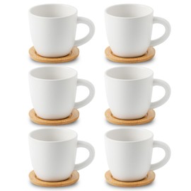 Hasense 8 oz Cappuccino Cups with Saucers set of 6, Porcelain Coffee Mugs Latte Mugs with Handle Perfect for Double Shot, Americano, Milk and Tea, White