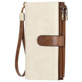 GOIACII Wallet for Women RFID Blocking Large Capacity Long Ladies Purse,with Detachable Wrist Strap, Multiple Card Slots Zipper Coin Purse Leather Women's Wallets