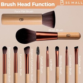 Travel Makeup Brush Set BS-MALL 10 Pcs Professional Bamboo - -friendly Eyeshadow Brush, Concealer Brush & Foundation Brush For Liquid Makeup - Lightwe