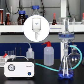 Labasics Borosilicate Glass Buchner Filtering Funnel with Fine Frit (G3), 65mm Inner Diameter, 100mm Depth, with 24/40 Standard Taper Inner Joint and Vacuum Serrated Tubulation (250ml)