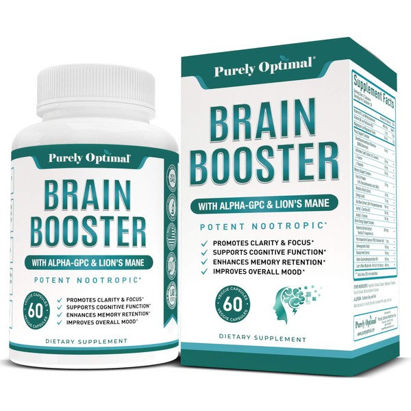 Premium Brain Supplement - Nootropic Brain Booster for Focus, Clarity, Improved Memory, Concentration & Better Mood - w/ Alpha-GPC, Lion’s Mane, Ginkgo Biloba & Bacopa Monnieri - 60 Caps