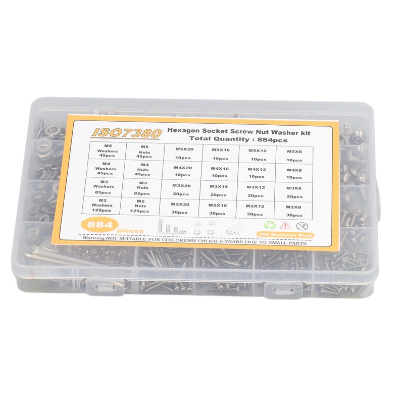 884 Pcs Screw Nut Washer Wrench Kit M2 M3 M4