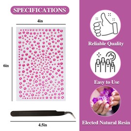 3 Sheets Face Gems Self Adhesive Rhinestones Stick on Face Jewels Stickers Decorations for Face, Makeup, Nail, Crafts (Rose Red)
