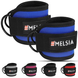 Melsia Ankle Straps for Cable Machine Women & Men - For Glute, Booty Workouts, Kickbacks, Leg Extensions, Curls and Hip Abductors - Adjustable, Gym Cable Attachments - Ergonomic Neoprene Padding (Pair) (Blue)