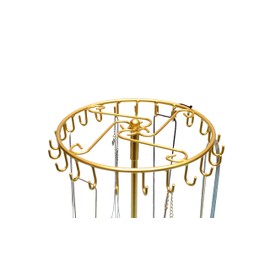 BOSMIMEO Rotating Necklace Holder Jewelry Display Stand Bracelet Organizer Hanging Tower Rack with 23 Hooks and Round Base Jewelries Collection 17.8inch Gold