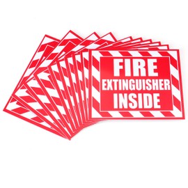 Fasmov 10 Pack Fire Extinguisher Inside Sticker Self -5" x 4" Red on White