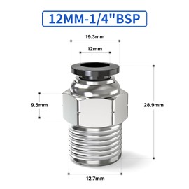 ERGAOBOY 10 Pcs Male Straight 12MM Tube OD x 1/4" BSP Thread Push to Connect Fittings, Air Push Connect Tool Pneumatic Hose Fittings