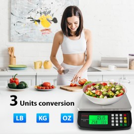 Large Digital Kitchen Scale 40kg/88lb Stainless Steel Price Computing Scale Counting Scale Deli Scale with LCD Display for Baking Bread Cooking Meat Prep Parts and Coins Adapter Included (Black)