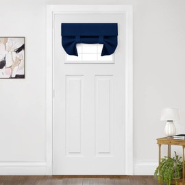 HOMEIDEAS Blackout French Door Curtains, Privacy Door Window Curtains, 26 X 20 Inch Shades for Front Window, Thermal Insulated Tie Up Shades Coverings, 1 Panel, Navy Blue