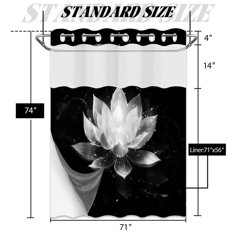 DLTAY Black and Grey Hookless Shower Curtain with Snap in