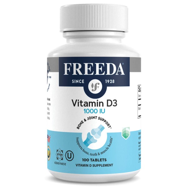 FREEDA Vitamin D3 - 1000 IU - Pure High Potency Kosher Supplement Tablets - Bone and Muscle Health, Calcium Absorption, Immune Support for Men and Women* - 100 Count