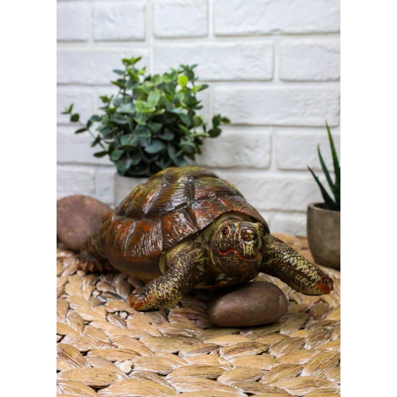 Auspicious Fortune Charm Lifelike Green Brown Turtle Tortoise Small Figurine