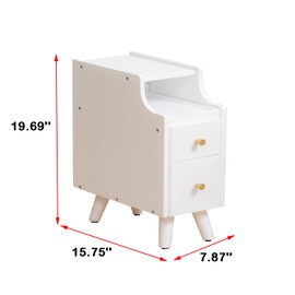 latifolia Solid Wood Nightstand, 2-Drawer Small Nightstand, Narrow Bedside Table with Shelf Storage(White, 7.87''W)