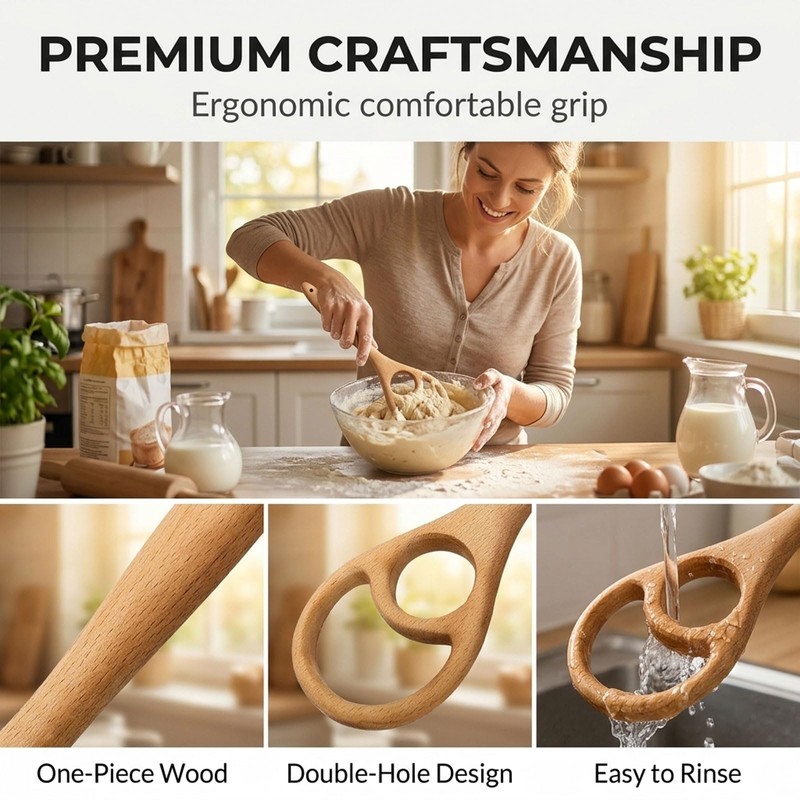 Higijapuf 2 Pack Danish Dough Whisk, Wooden Sourdough Stirrer 12.6