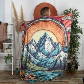THE COLLECTION ROYAL Boho Throw Hippie Blanket and Aesthetic Room, Bedroom and Wall Decor Made from Fleece, Cozy and Warm Blankets and Throw for Winter or Gifts for Women (60x80, River Mountains)