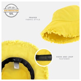 CHOK.LIDS Frayed Bucket Hats for Women Men Unisex Trendy Washed Cotton Floppy Wide Brim Boonie Outdoor Summer Beach Headwear (Happy Lemon)