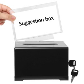 QWORK® Black Acrylic Donation Box With Lock and Sign Holder - Secure Ballot, Suggestion, Tip Container for Voting and Raffles - 6.3 x 4.8 x 4 Inch