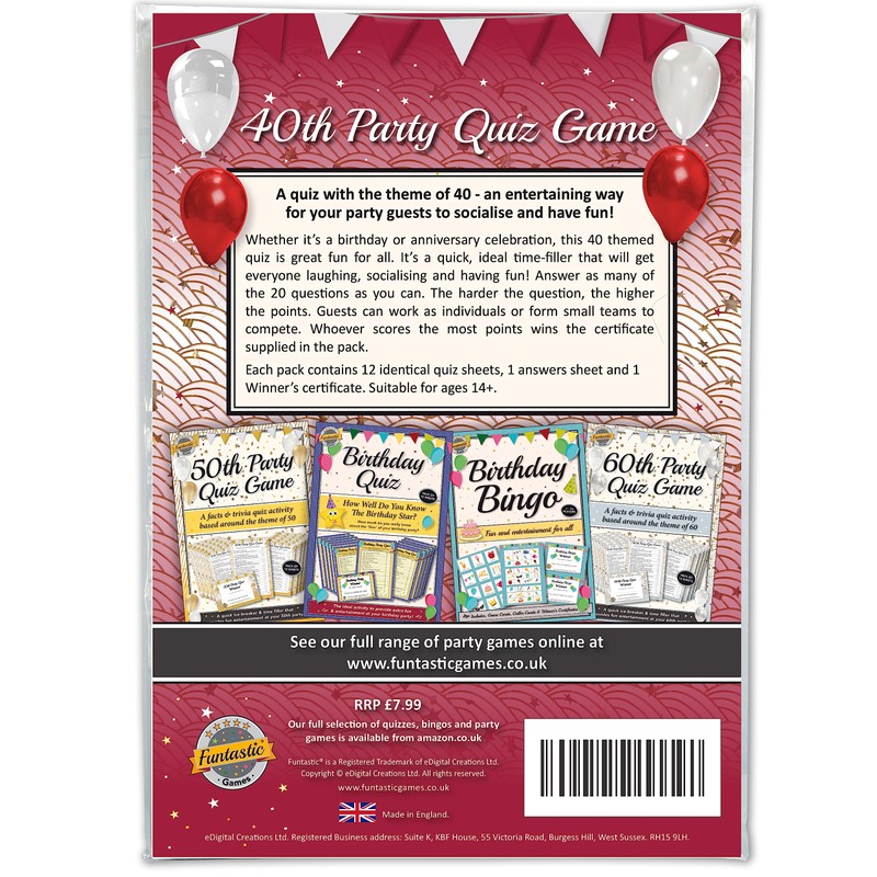 40th Party Quiz Game | A fun, entertaining party activity