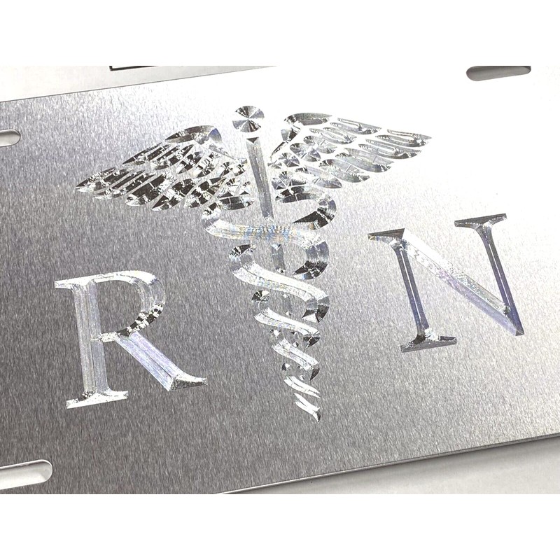 Engraved Silver On Silver RN Nurse Car Tag Diamond Etched