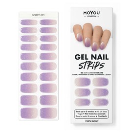 MOYOU LONDON Semi Cured Gel Nail Strips, 20 Pc. Gel Wraps for Nails, Get 1 Free UV Lamp when you Get 2 or More, Easy Apply & Remove for Salon-Quality Manicure - Purple Sunset