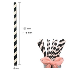 Black Striped Paper Straws, Pack of 100 Disposable Black & White Drinking Straws Perfect for Everyday Use, Celebrations, Holloween Party Suppliers