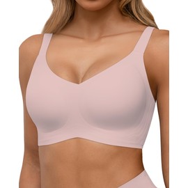 HORISUN Bras for Women Comfortable Wirefree Bras for Women Full Coverage Wireless Bras with Support and Lift (Pink Large)