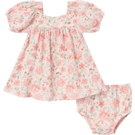 Modern Moments™ by Gerber Baby Girls' 2-Piece Puffed Sleeve Dress & Diaper Cover Set, Light Rose Watercolor Floral, 3-6 Months