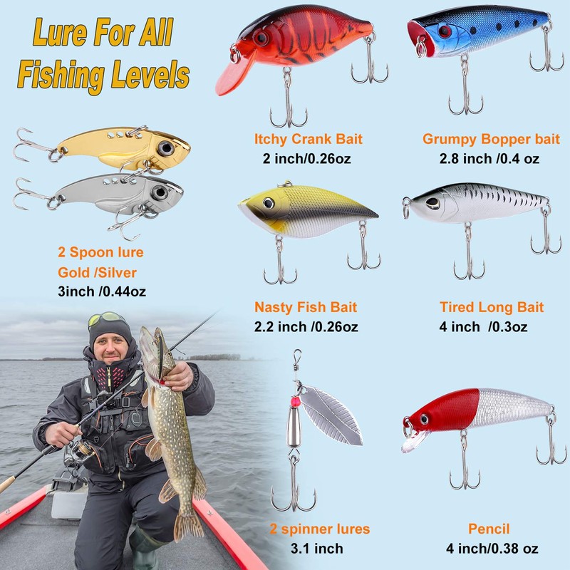 PLUSINNO Fishing Lures Baits Tackle Including Crankbaits, Spinnerbaits, Plastic Worms,