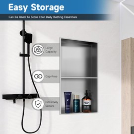 BATHFINESSE Shower Niche 9" X 25", Wall Niche with Double Shelves, Shower Niche Insert Tile Ready, Shower Caddies Bath Niche, No Tile Needed Over Mount Installation