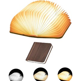5.7 Inch Wooden Book Lamp, Multicolor Folding Book Lamp Automatically Changes Color, USB Rechargeable Book Lights, Novelty Night Light ﻿ (3Color, Large)