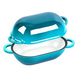Davnjcka Enamelled Cast Iron Bread Loaf Pot, Non Stick Dutch Oven for Bread Baking, Oven Safe (Peacock Blue, 3 Quarts)