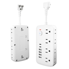 Versatile 14-in-1 Power Outlet with 8 AC Outlets and 6 USB Ports (4A and 2C) - Short Cord, Ideal for Travel, 1080J Surge Protection, Wall Mount, Desktop Charging (White, 0.2FT-2PCS)