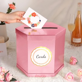 ROSEGLD Card Box, Card Receiving Box 12 x 10 x 10 Inches, Elegant Card Box Holder for Wedding, Graduation, Birthday, Baby Shower, Engagement (Pink)