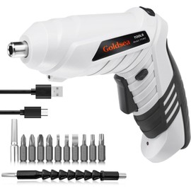 Electric Screwdriver Cordless, Goldsea 4.2V 3.5N.m 1500mAh Battery Rechargeable via Type-c, 1/4" 10pcs Magnetic Bits, Hex Chuck, 90° to 180° Adjustable Handle, LED Light for Home DIY & Repairs-Gray