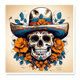 Sugar Skull Decor Vinyl Sticker 5 Inches Funny Anime Skeleton Decals for Vehicles Cars Bumper RV Window Adults Laptops Waterbottles Trucks