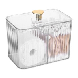 Jeqqinuz Qtips Holder for Bathroom, 3 Grid Cotton Swab Container with Lid, Clear Cotton Ball Swab Dispenser Organizer, Vanity Storage for Bathroom Accessories Storage Box, White