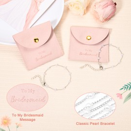 DEEKA 12 Pcs Jewelry Bridesmaid Gifts Microfiber Small Jewelry Bags Pouch & Pearl Bracelet Set of 6 Jewelry Packaging Bridesmaid Proposal Gift Wedding Favors Bridal Party Favors Gifts (Pink Silver)