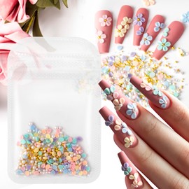 Winsyison 150pcs Flowers Nail Art Charms, Colorful 3D Resin Nails Stickers, Spring Summer Floral Manicure Supplies DIY Embellishments Decorations for Women