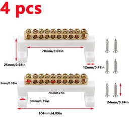 Antrader Terminal Bus Bar Block 10 Positions Terminal Block Connector Bar Terminal Bus Bar Terminal Block Brass Wire Screw Terminal Grounding Strip Bus Bar Block