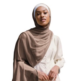 Txameru Hijab Scarf for Women - Muslim Rayon Crinkle With Fringe Edge (Mocha)