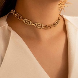 Yienate Punk Gold Choker Necklace Chain Irregular Square Maze Tattoo Necklace Spiral Pattern Geometric Choker Necklace Minimalist Statement Necklace Jewelry for Women Girls