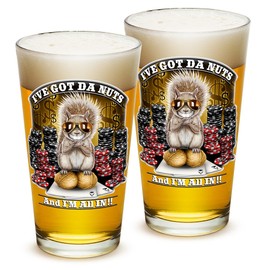 Poker Gambling Cards Holdem Funny - I got the Nuts and I am all In - Classic Premium Beer Pint Glasses 16 Ounce - Set of 2 - Highball Cocktail Mixing Glass - Perfect for Cold Beverages - With Logo