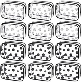 Kacctyen 12 Pcs Volleyball Clear Makeup Bag with Zipper Bulk Sport Goodie Clear PVC Pouch Organizer Waterproof Travel Case for Woman Team Gifts Birthday Decorations Supplies