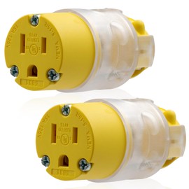 ELEGRP Lighted 15 Amp 125 Volt NEMA 5-15R 2 Pole 3 Wire Grounding Straight Blade Electrical Plug Replacement Cord Outlet Commercial Grade, Yellow, 2 Pack
